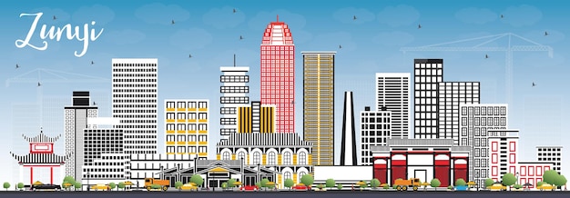 Vector zunyi china city skyline with gray buildings and blue sky. vector illustration. business travel and tourism concept with modern architecture. zunyi cityscape with landmarks.