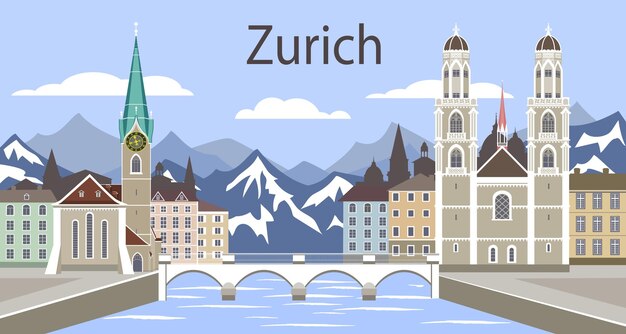 Vector zurich cityscape with landmarks