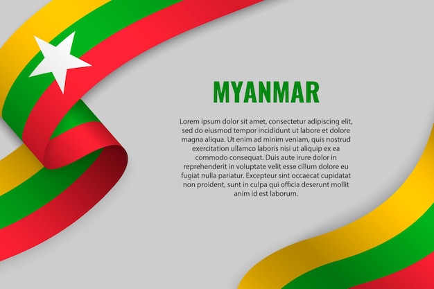 Zwaaien lint of banner met vlag van myanmar