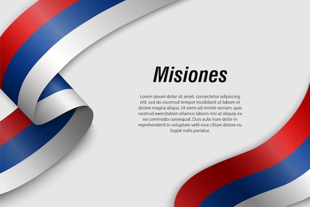 Zwaaiend lint of spandoek met vlag van de provincie Misiones in Argentinië Sjabloon voor posterontwerp