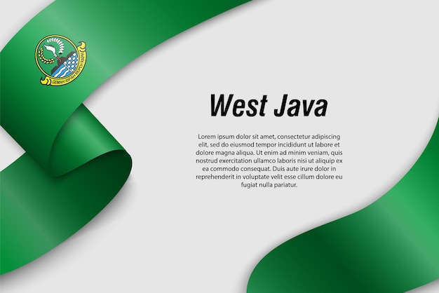 Zwaaiend lint of spandoek met vlag van de provincie West-Java in Indonesië Sjabloon voor posterontwerp