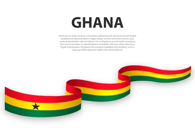 Zwaaiend lint of spandoek met vlag van Ghana-sjabloon voor posterontwerp voor onafhankelijkheidsdag