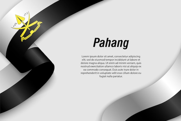 Zwaaiend lint of spandoek met vlag van Pahang State of Malaysia Sjabloon voor posterontwerp