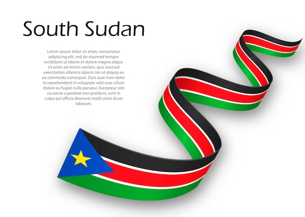Zwaaiend lint of spandoek met vlag van Zuid-Soedan. Sjabloon voor posterontwerp voor onafhankelijkheidsdag