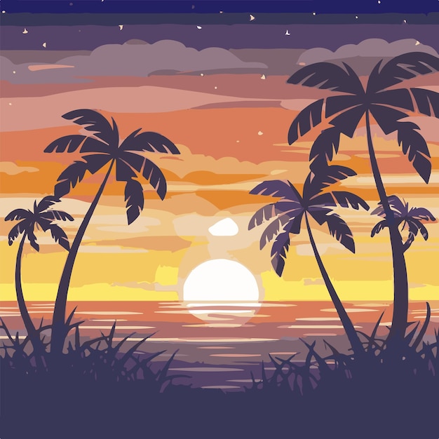 Zwaaiende palmen bij zonsondergang Een zomerdroom