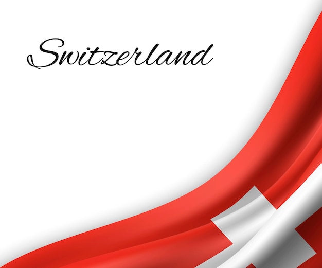 Zwaaiende vlag van zwitserland op witte achtergrond.