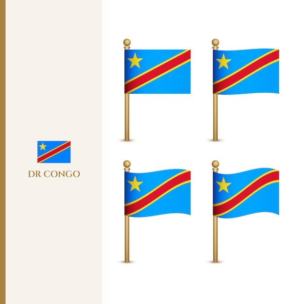 Zwaaiende vlaggen van de Democratische Republiek Congo 3D-vectorillustratie Vlag van Congo DR