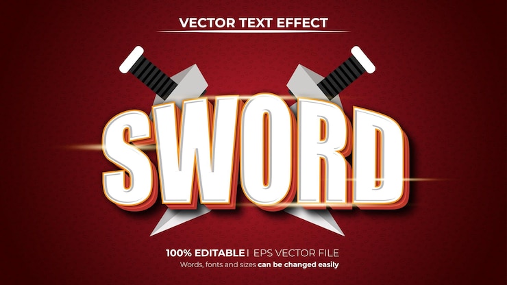 Vector zwaard 3d bewerkbare tekst effect sjabloon