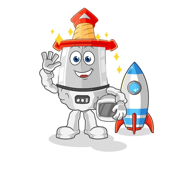 Zwaard astronaut zwaaien karakter cartoon mascotte vector