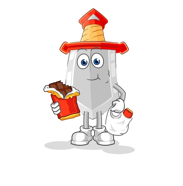 Zwaard eet chocolade mascotte cartoon vector