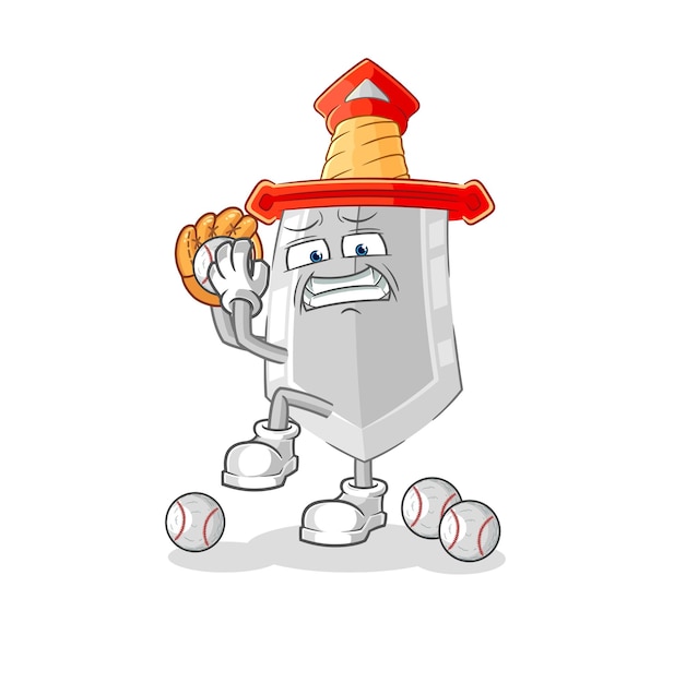 Zwaard honkbal werper cartoon cartoon mascotte vector