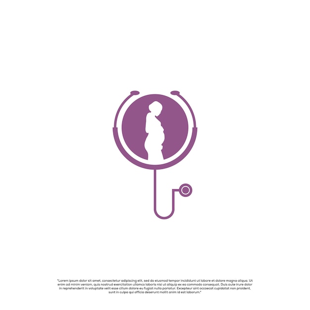 Zwangere arts logo ontwerp zwangere vrouwen met stethoscoop logo ontwerp pictogrammalplaatje