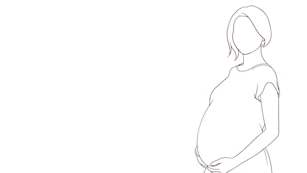 zwangere moeder die liefdevol haar buik aanraakt met de hand getekende stijl vector illustratie