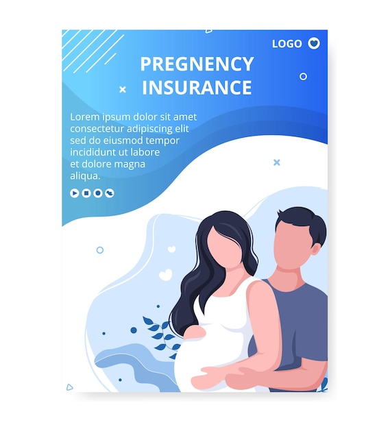 Zwangere moeder en moederschapsverzekering poster gezondheidszorg sjabloon vlakke afbeelding bewerkbare vierkante achtergrond voor sociale media of wenskaarten