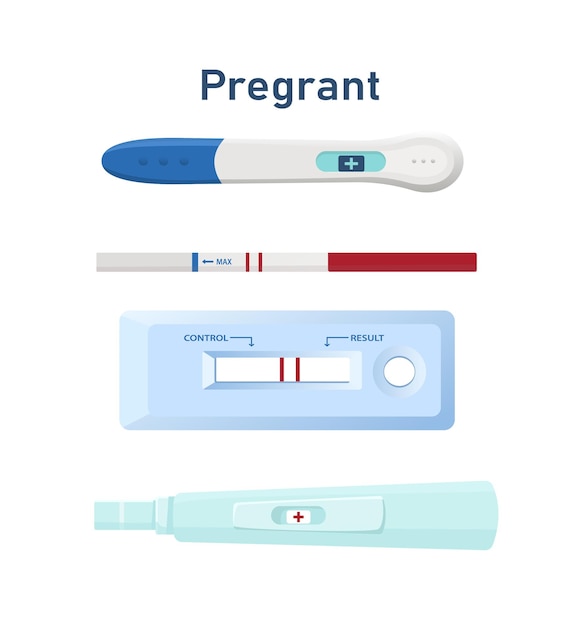 Vector zwangere test met positief resultaat concept vruchtbaarheid en zwangerschap moederschap en ouderschap biologie en anatomie cartoon platte vectorillustratie geïsoleerd op witte achtergrond