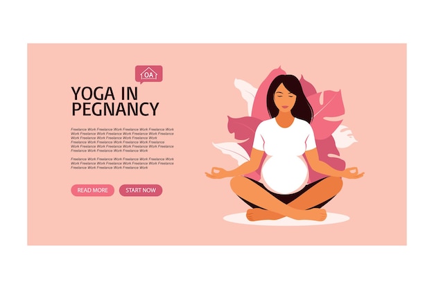 Zwangere vrouw die prenatale yoga doet. sjabloon voor bestemmingspagina's. vector illustratie. vector. vlak