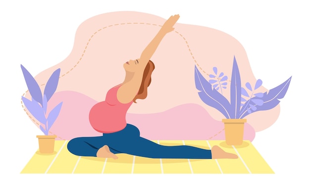 Zwangere vrouw die thuis mediteert, illustratie voor prenatale yoga, meditatie, relax