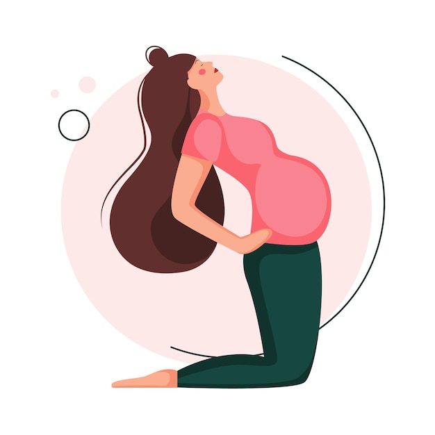 zwangere vrouw doet yoga. prenatale oefening. mooie zwangere vrouw zit in de asana. in platte stripfiguur geïsoleerd op een witte achtergrond.