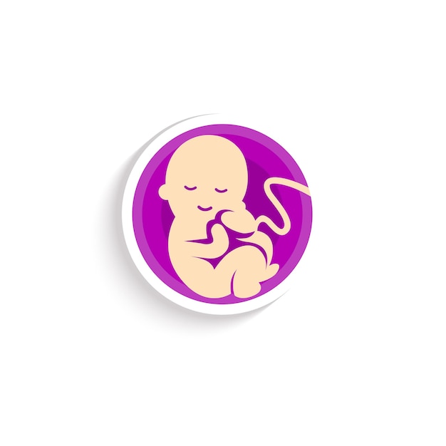 Zwangerschap rond ongebruikelijk logo. Beige schattige baby. Kleine menselijke vectorillustratie.