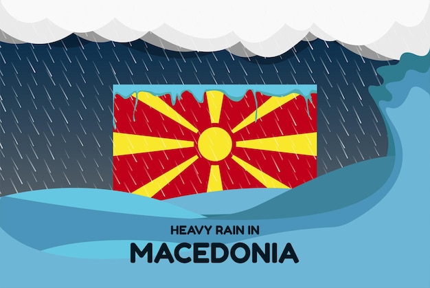 Zware regenval in Macedonië banner regenachtige dag en winterconcept koud weer overstroming en neerslag