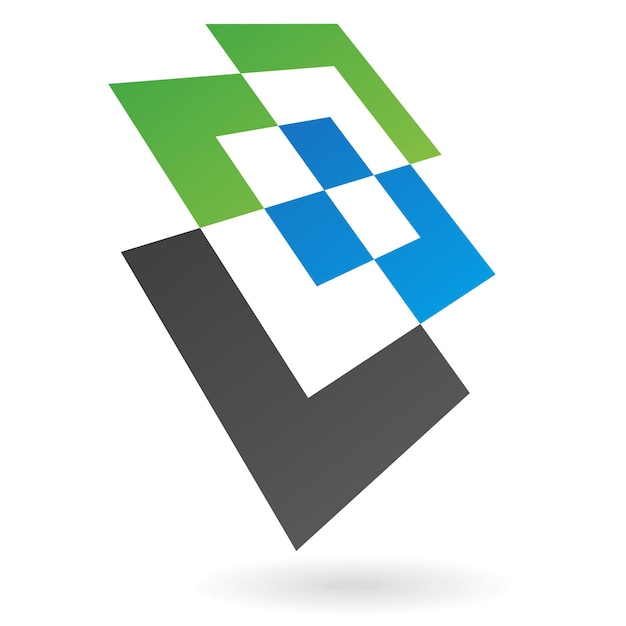 Zwart blauw en groen abstract kruisende vierkanten logo pictogram in perspectief