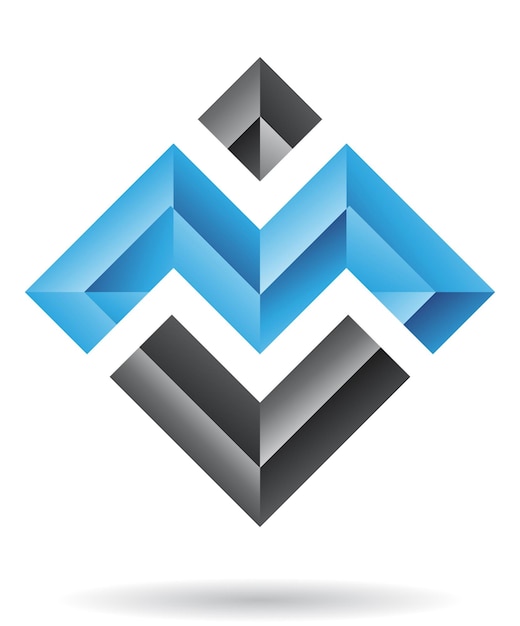Zwart en blauw abstract reliëf vierkant letter M-logopictogram