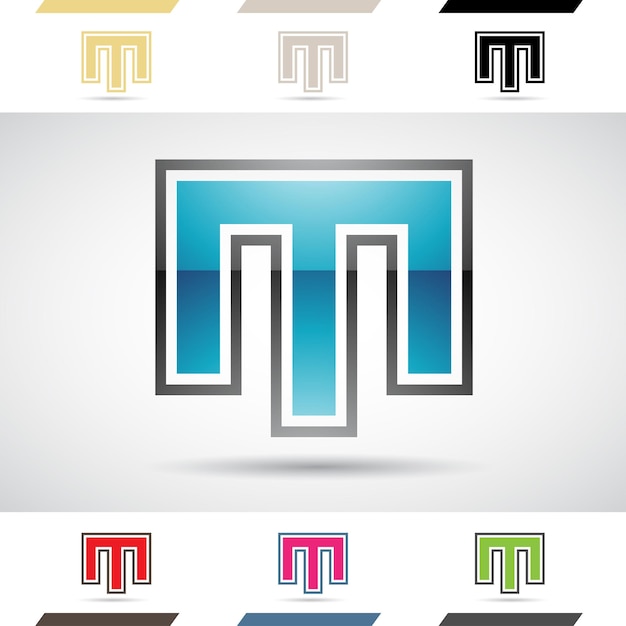 Zwart en blauw glanzend abstract logo icoon van rechthoekige letter M met strepen