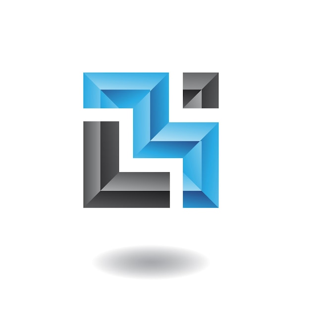 Zwart en blauw reliëf vierkant letter M abstract logo icoon