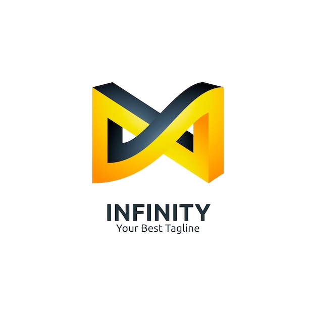 Vector zwart en geel 3d infinity logo illustratie sjabloon