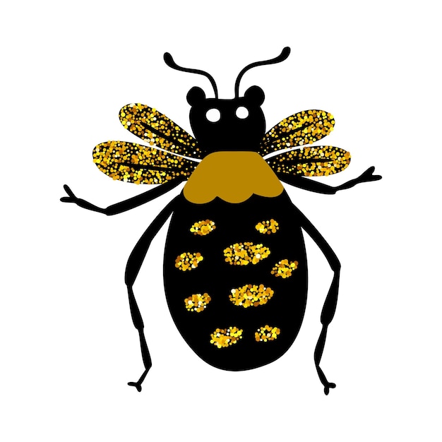 Zwart en goud glitter bug honingbij kever hemelse vector insect gouden kunst illustratie