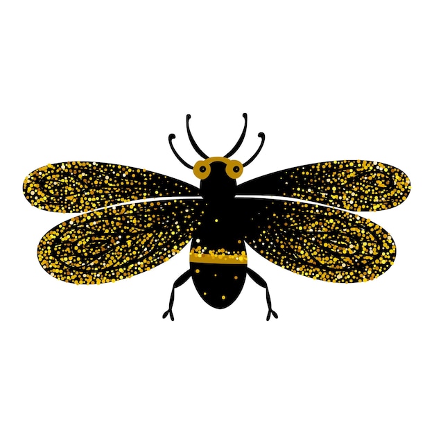 Zwart en goud glitter nachtvlinder vlinder hemelse vector fairy insect bug illustratie