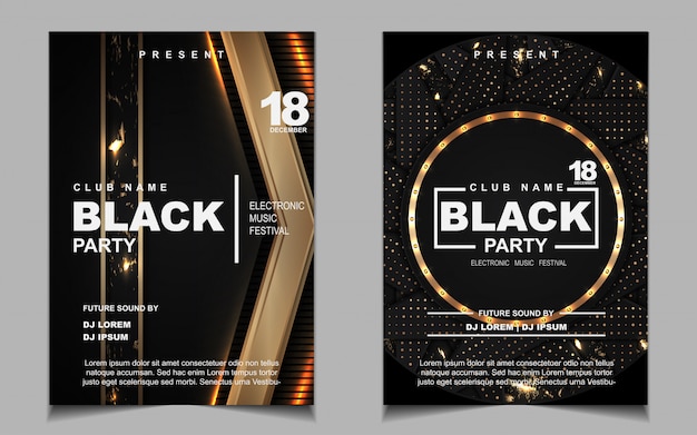 Zwart en goud night dance party muziek flyer of posterontwerp
