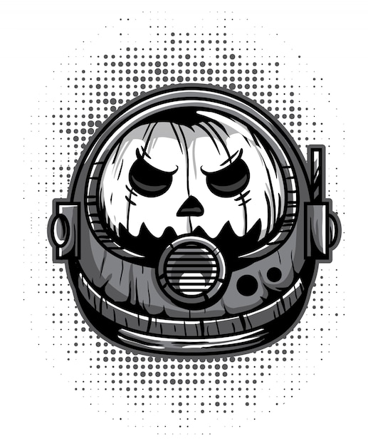 Zwart en wit spook pompoen astronaut helm monster mascotte vector illustratie