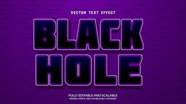 Zwart gat 3d bewerkbare teksteffect vector met schattige achtergrond