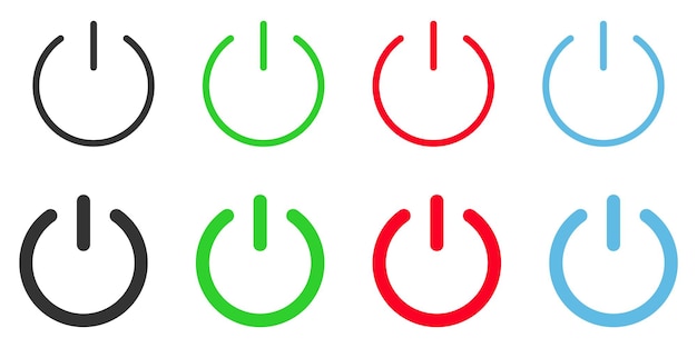 Zwart groen rood blauw aan/uit knop icon set Aan uit schakelaar illustratie symbool energie vector