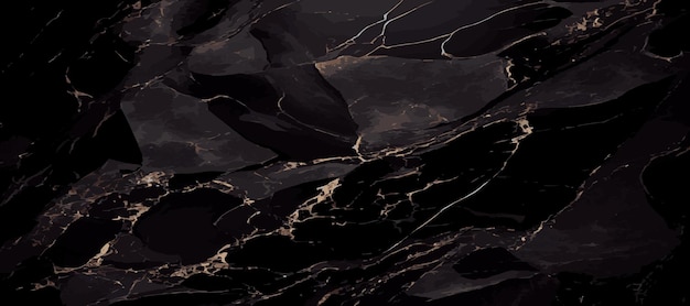 Zwart marmer panoramisch textuur ontwerp kleurrijke donkere marmeren oppervlak gebogen gouden lijnen heldere abstracte achtergrond ontwerp Vector
