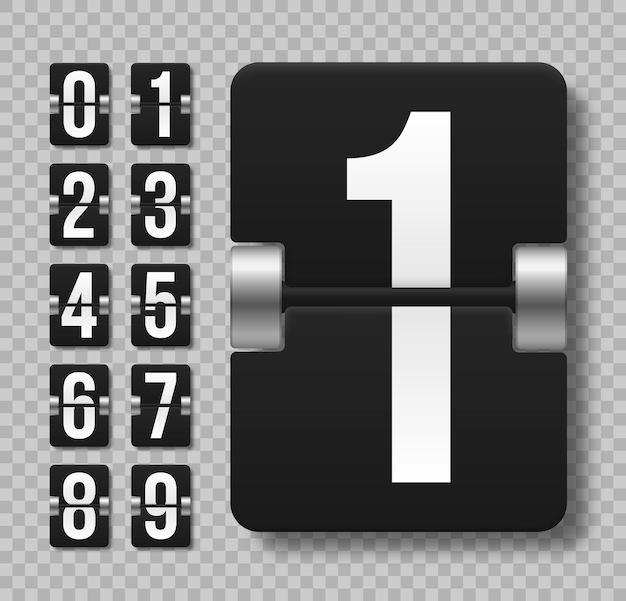 Vector zwart mechanisch scorebord met verschillende nummers