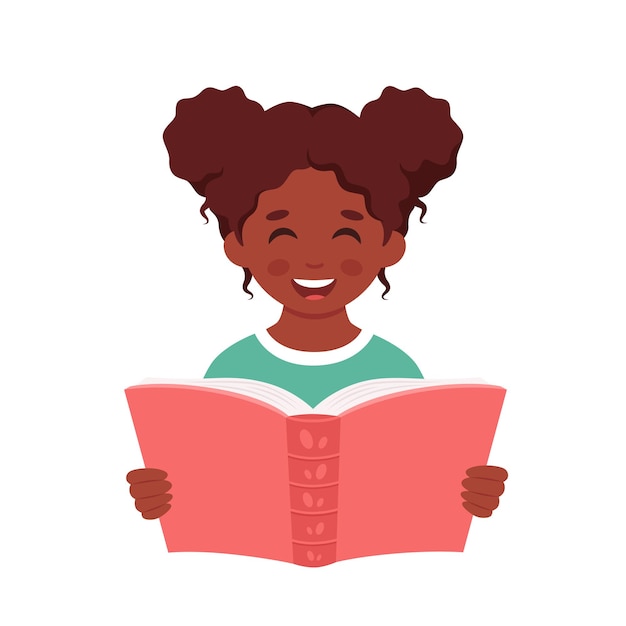 Zwart meisje leesboek Meisje studeert met een boek