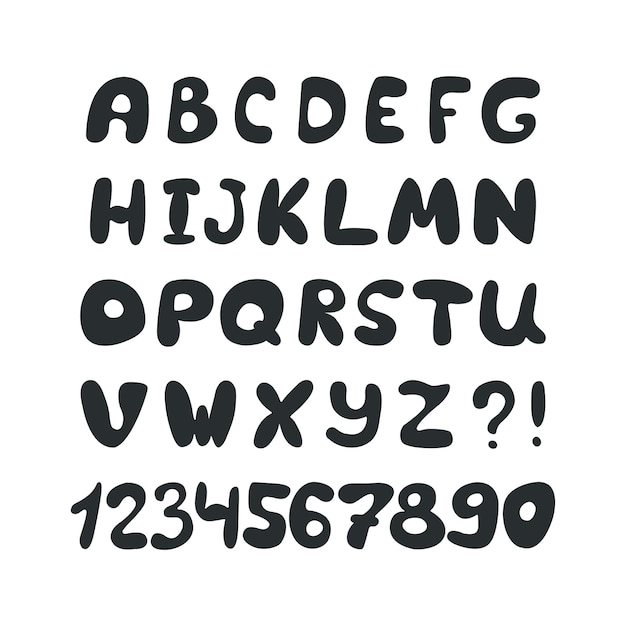 Zwart met de hand getekend helder engels alfabet creatief kinderlettertype voor het leren van letters en decoratie