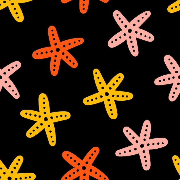 Zwart naadloos patroon met kleurrijke seastar