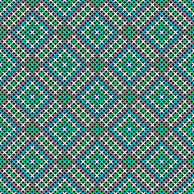 Vector zwart naadloos patroon met veelkleurige geometrische kruissteek in muntgroene tinten in vector