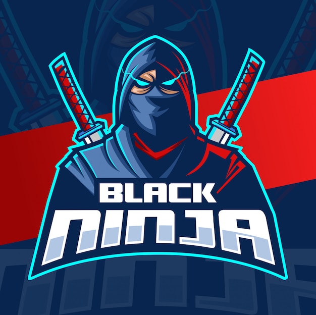 Zwart ninja mascotte esport logo