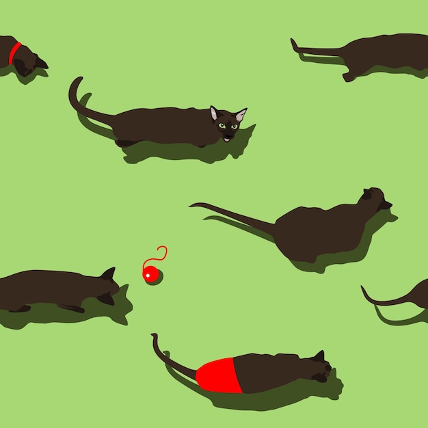 Zwart oosters katten naadloos patroon op groene achtergrond