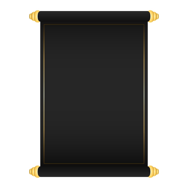 Vector zwart open papier scroll ontwerp met gouden frame