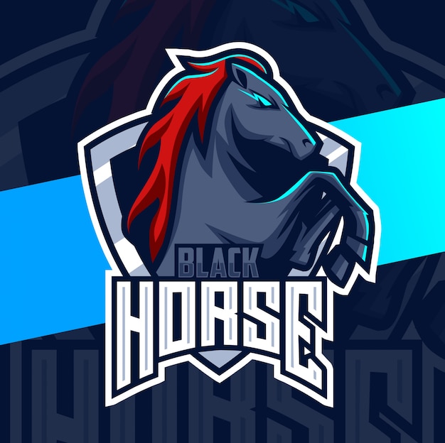 Zwart paard mascotte esport logo ontwerp