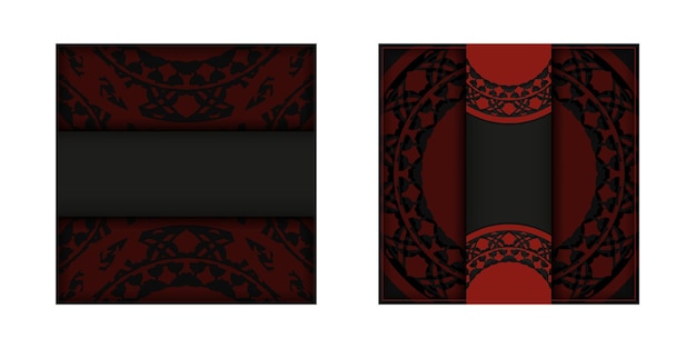 Zwart rood ansichtkaartontwerp met luxe ornament. vector uitnodigingskaart met plaats voor uw tekst en vintage patronen.