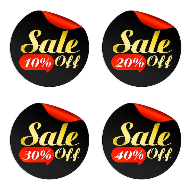 Zwart rood goud verkoop stickers set met bubble 10 20 30 40 offVector illustratie