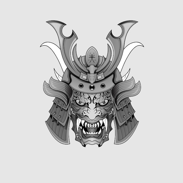 Zwart Samurai-masker Oni Duivel Japans Traditionele krijgerillustratie Militair Geschikt voor tatoeages
