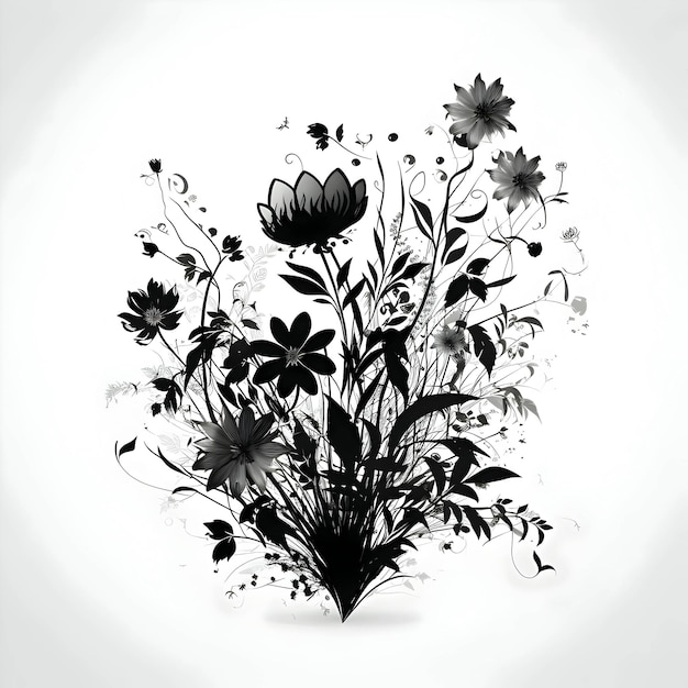 Zwart silhouet van bloemen op witte achtergrond