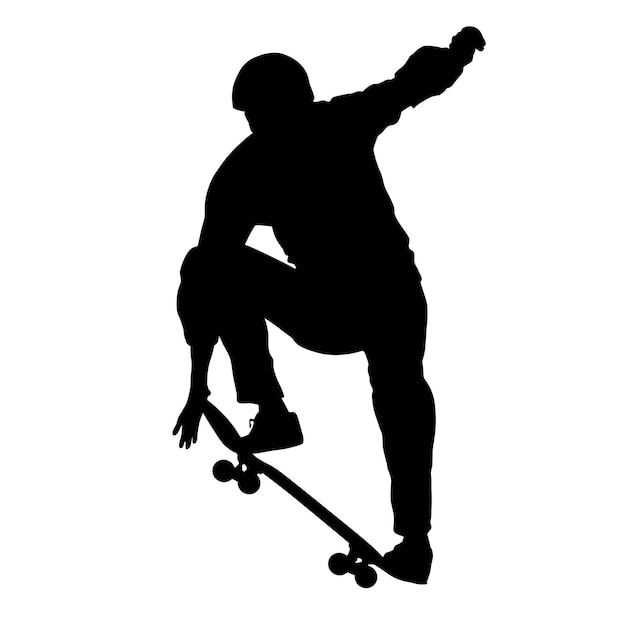 Zwart silhouet van een atleet skateboarder in een sprong